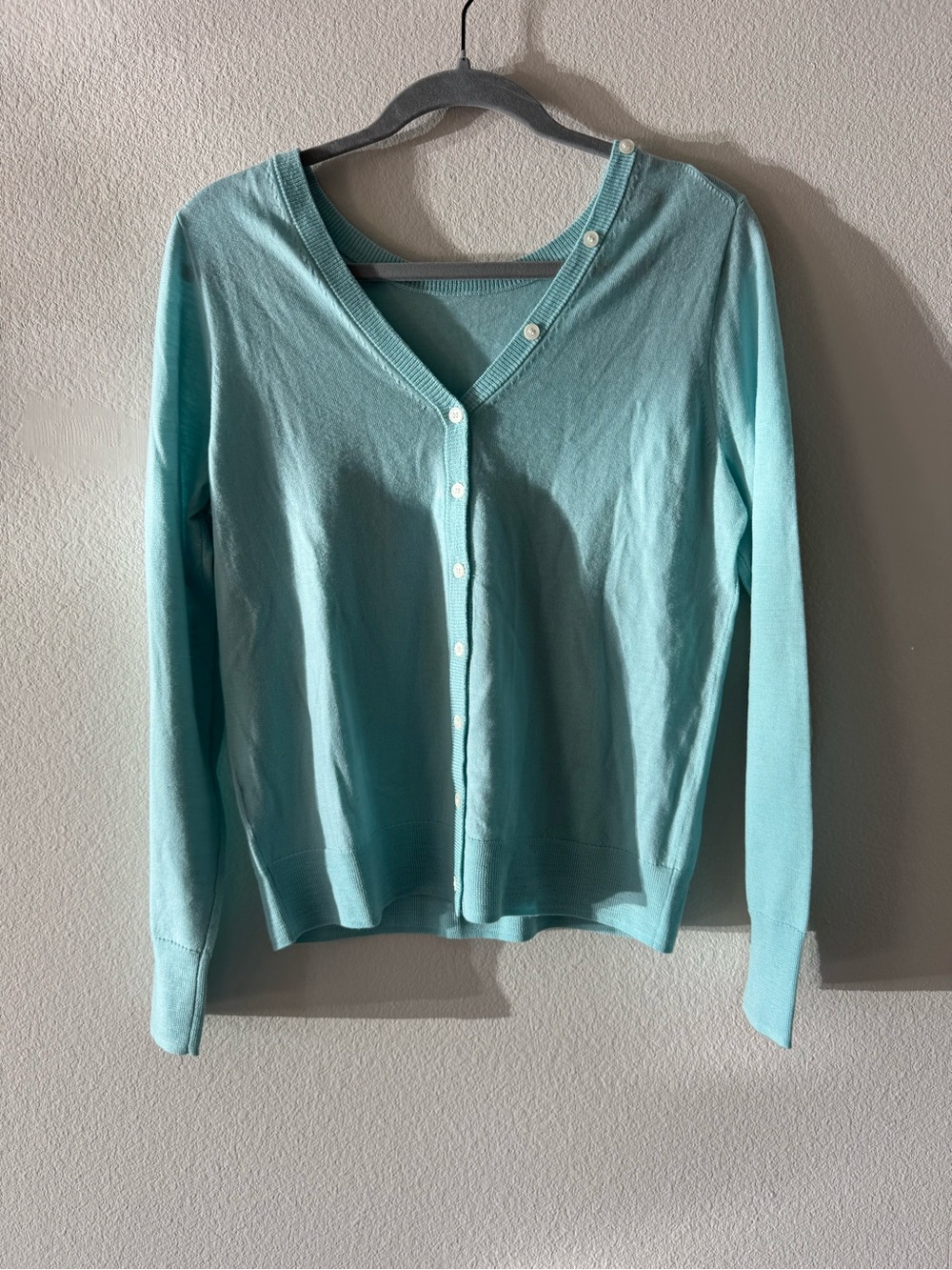 J. Crew Aqua V-Neck Button Cardigan